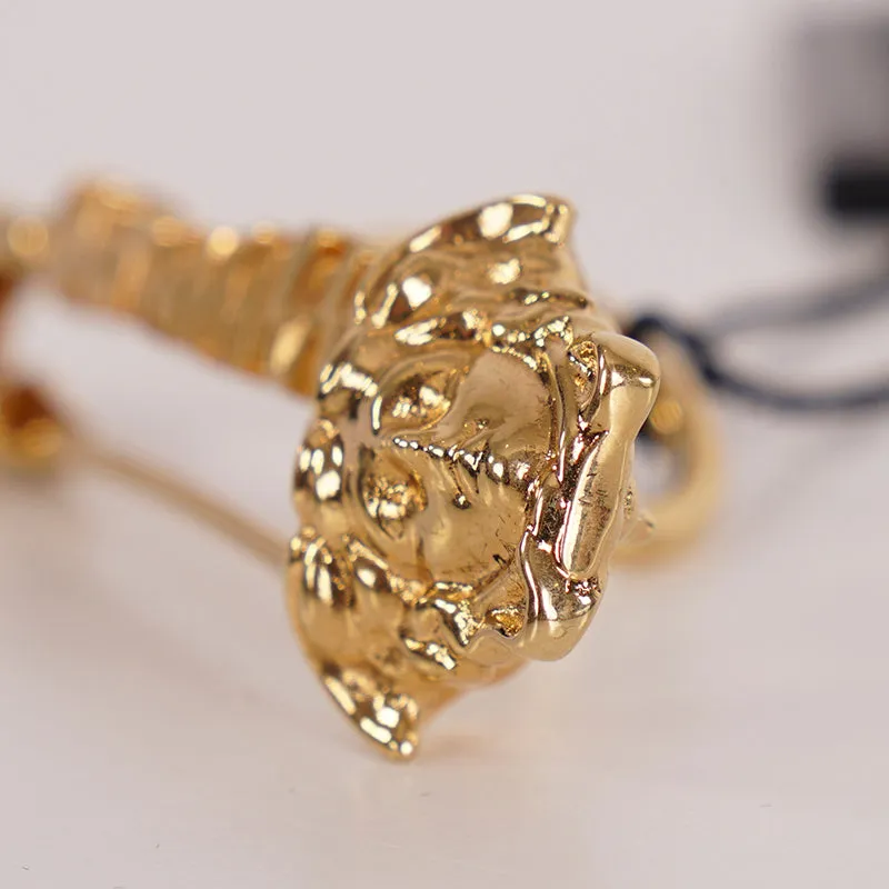 7 NEW $395 VERSACE TRIBUTE Gold Tone Brass LOGO MEDUSA Head Safety Pin RING
