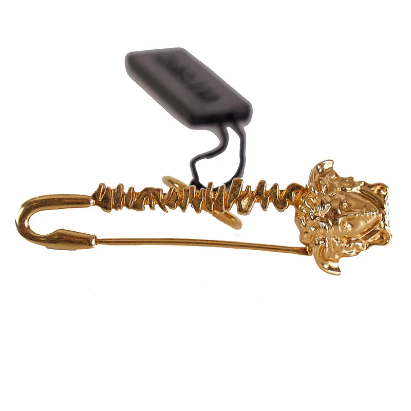 7 NEW $395 VERSACE TRIBUTE Gold Tone Brass LOGO MEDUSA Head Safety Pin RING