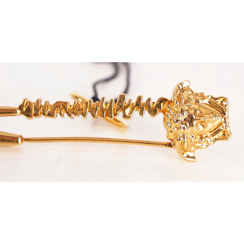 7 NEW $395 VERSACE TRIBUTE Gold Tone Brass LOGO MEDUSA Head Safety Pin RING