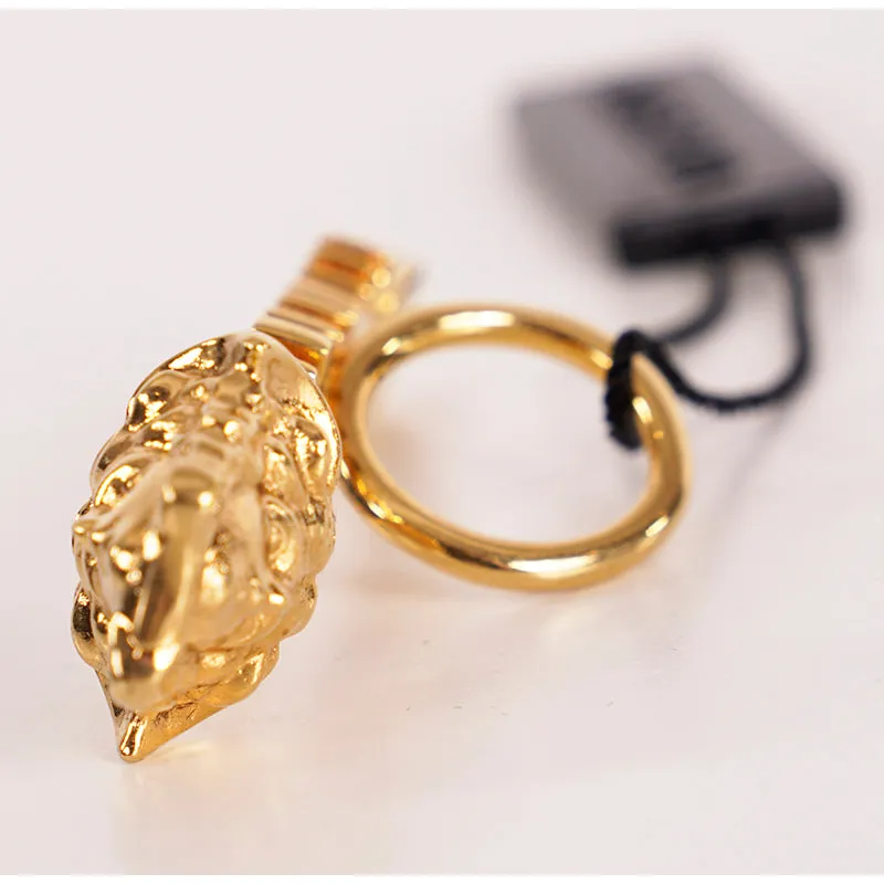 7 NEW $395 VERSACE TRIBUTE Gold Tone Brass LOGO MEDUSA Head Safety Pin RING