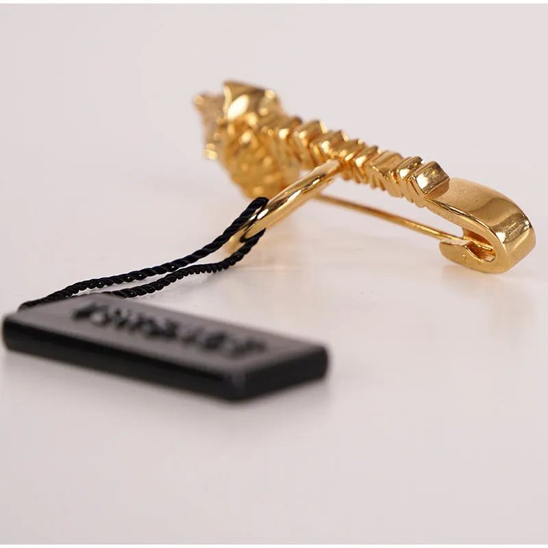 7 NEW $395 VERSACE TRIBUTE Gold Tone Brass LOGO MEDUSA Head Safety Pin RING