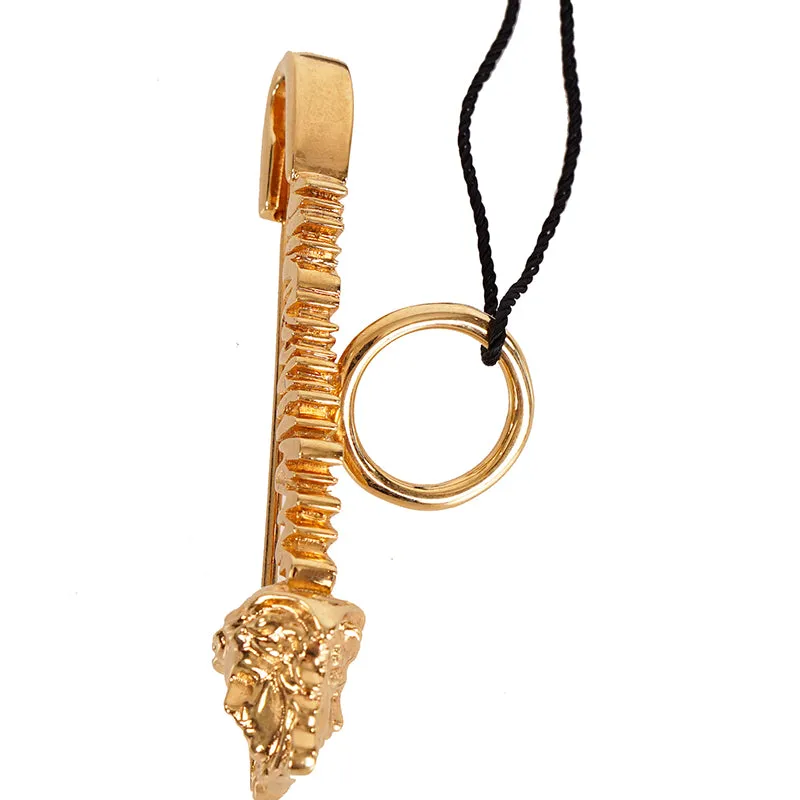 7 NEW $395 VERSACE TRIBUTE Gold Tone Brass LOGO MEDUSA Head Safety Pin RING