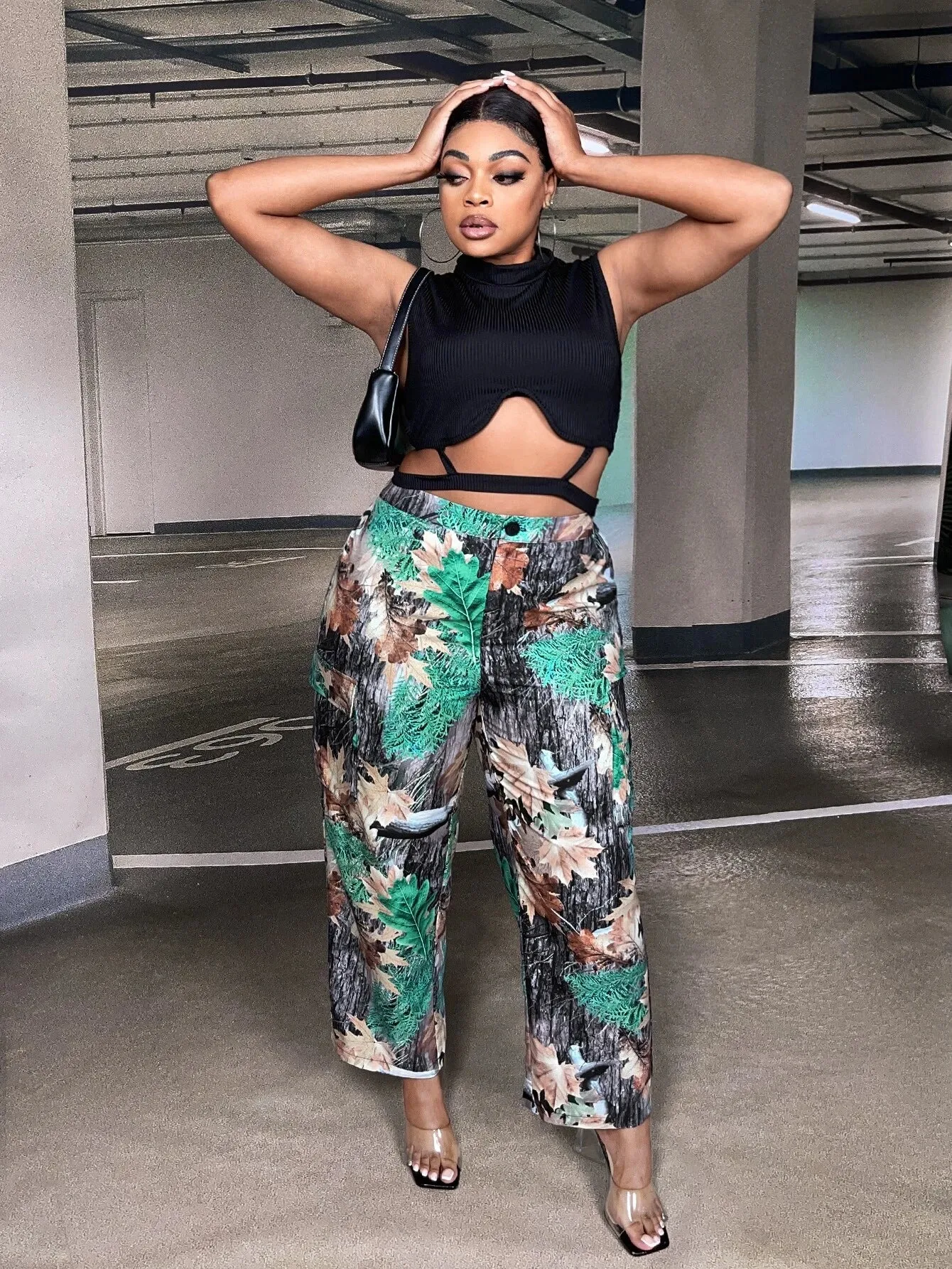 Allover Print Flap Pocket Side Cargo Pants