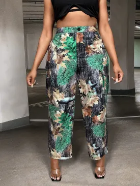 Allover Print Flap Pocket Side Cargo Pants