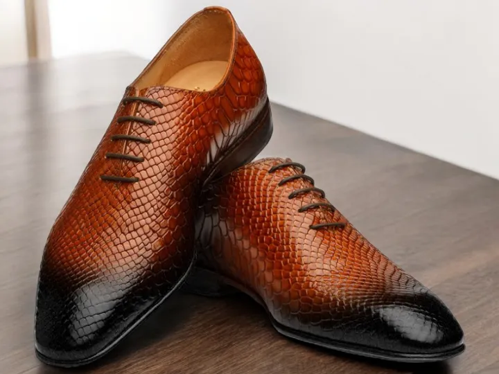 Awesome Men's Handmade Python Textured Brown Leather Lace Up Oxford Formal Dress Shoes