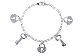 B7109 Lock & Key Rhodium Plated Swarovski Element Bracelets