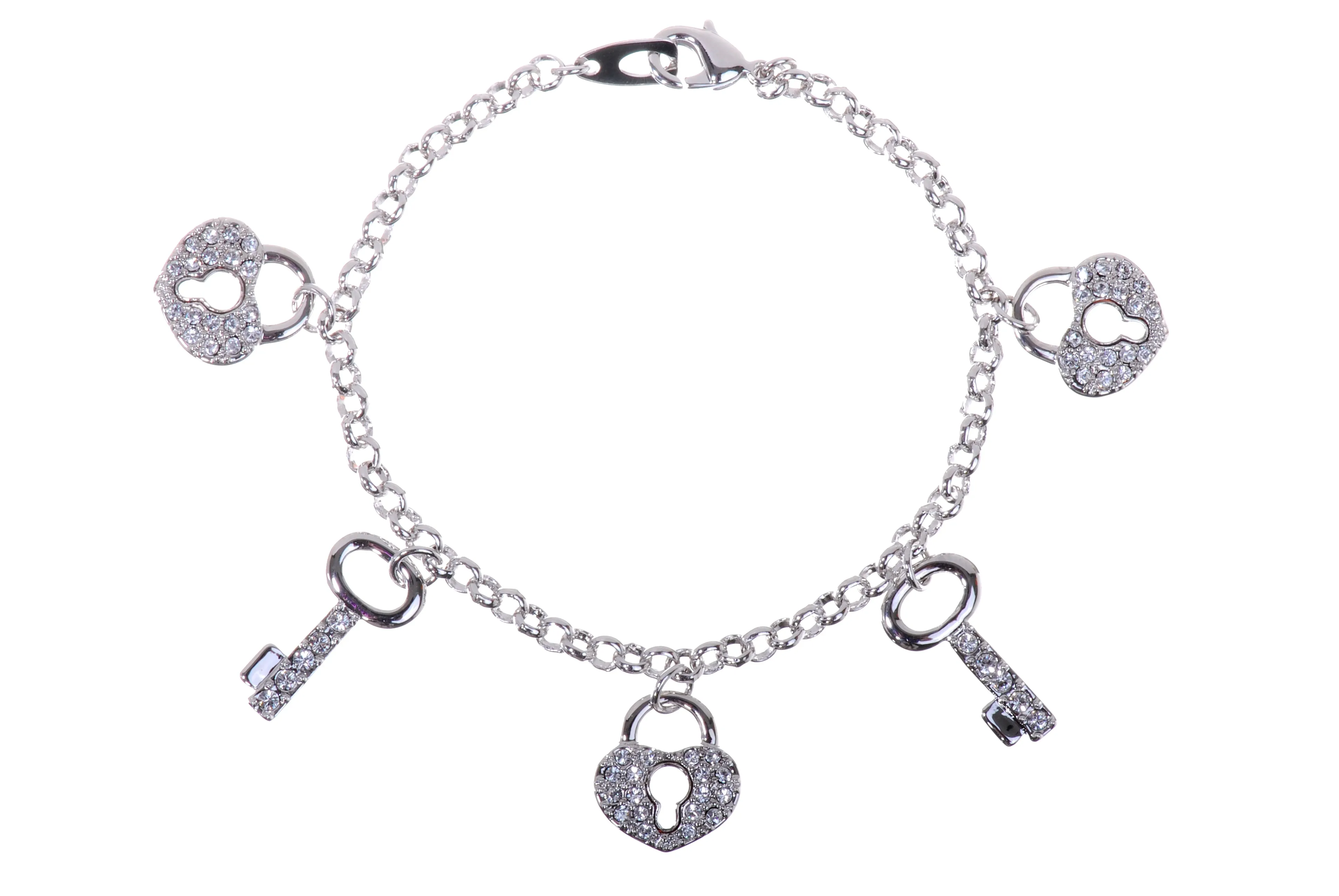 B7109 Lock & Key Rhodium Plated Swarovski Element Bracelets