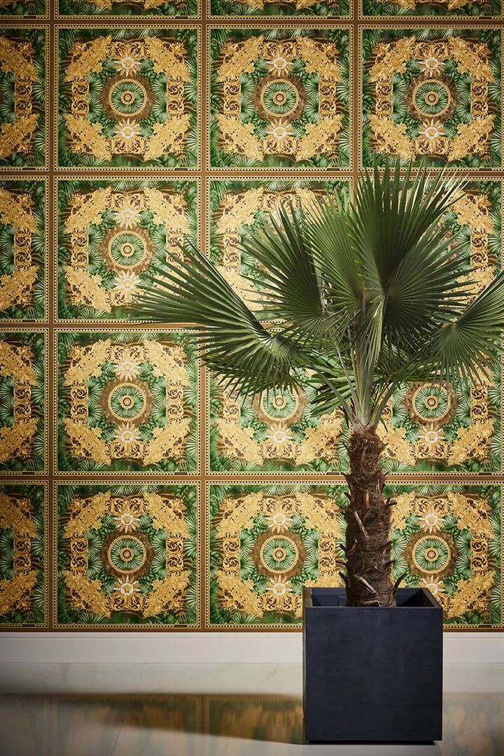 Baroque Ornaments Textured Wallpaper in Brown/Multi from the Versace V Collection