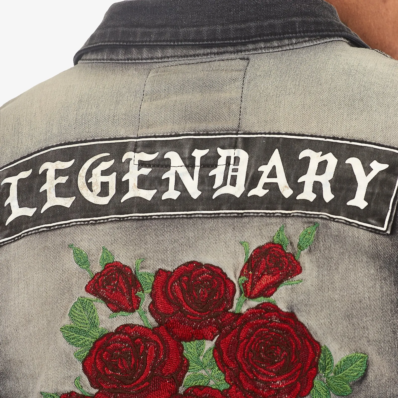 BLACK JACKET W/ PRINTS & ROSE EMBROIDERY