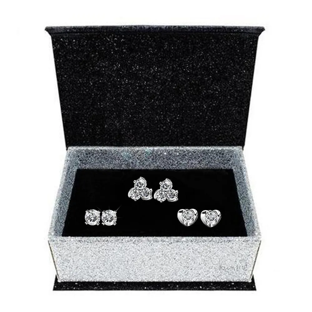 Boxed 3 Pairs Stud Earrings Set Embellished with SWAROVSKI Crystals