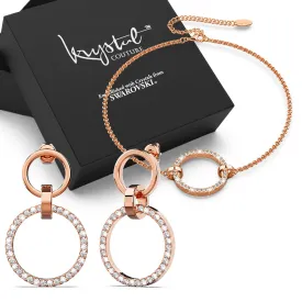 Boxed Orbit of Elegance Earrings & Beauty Bracelet Set with Swarovski Crystal in Rose Gold