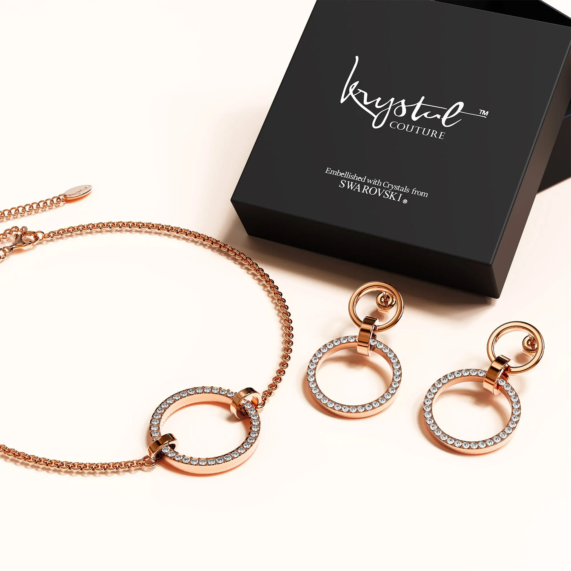 Boxed Orbit of Elegance Earrings & Beauty Bracelet Set with Swarovski Crystal in Rose Gold