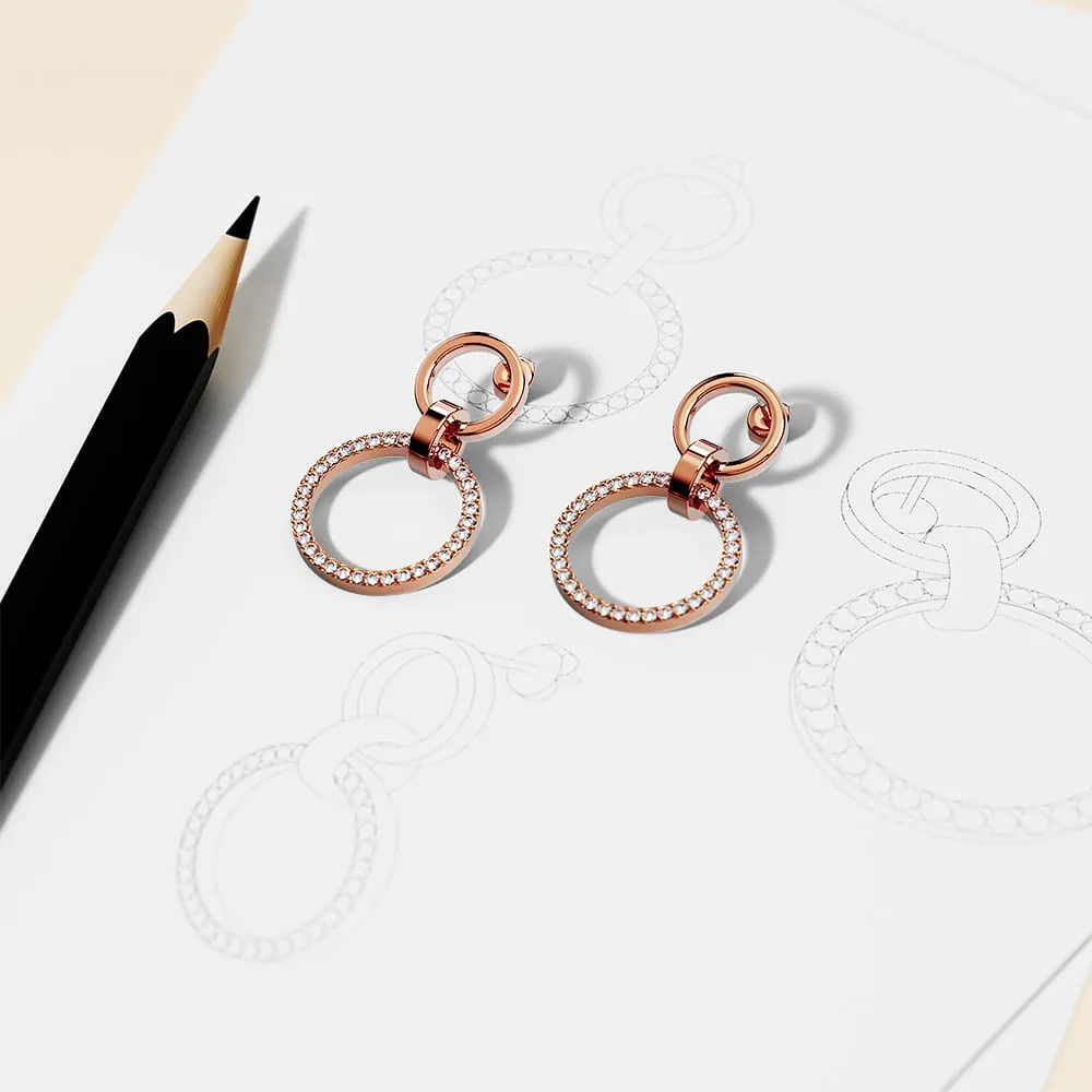 Boxed Orbit of Elegance Earrings & Beauty Bracelet Set with Swarovski Crystal in Rose Gold