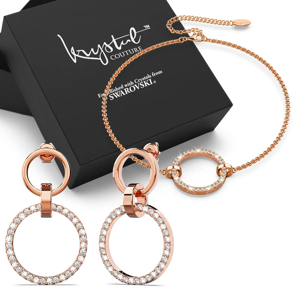 Boxed Orbit of Elegance Earrings & Beauty Bracelet Set with Swarovski Crystal in Rose Gold