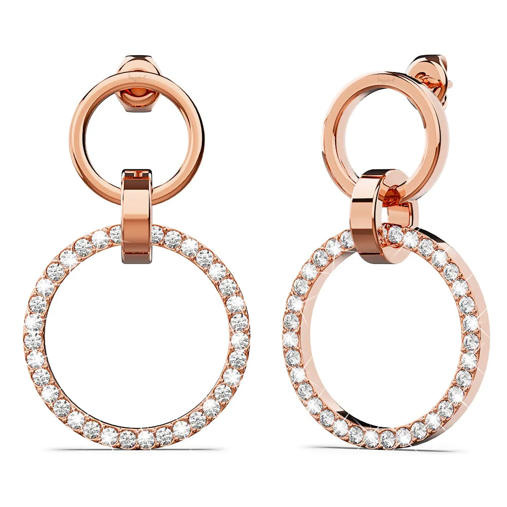 Boxed Orbit of Elegance Earrings & Beauty Bracelet Set with Swarovski Crystal in Rose Gold