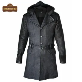 C019 Assassins Creed Men's Gray Syndicate Jacob Frye Trench Real Leather Wool Coat