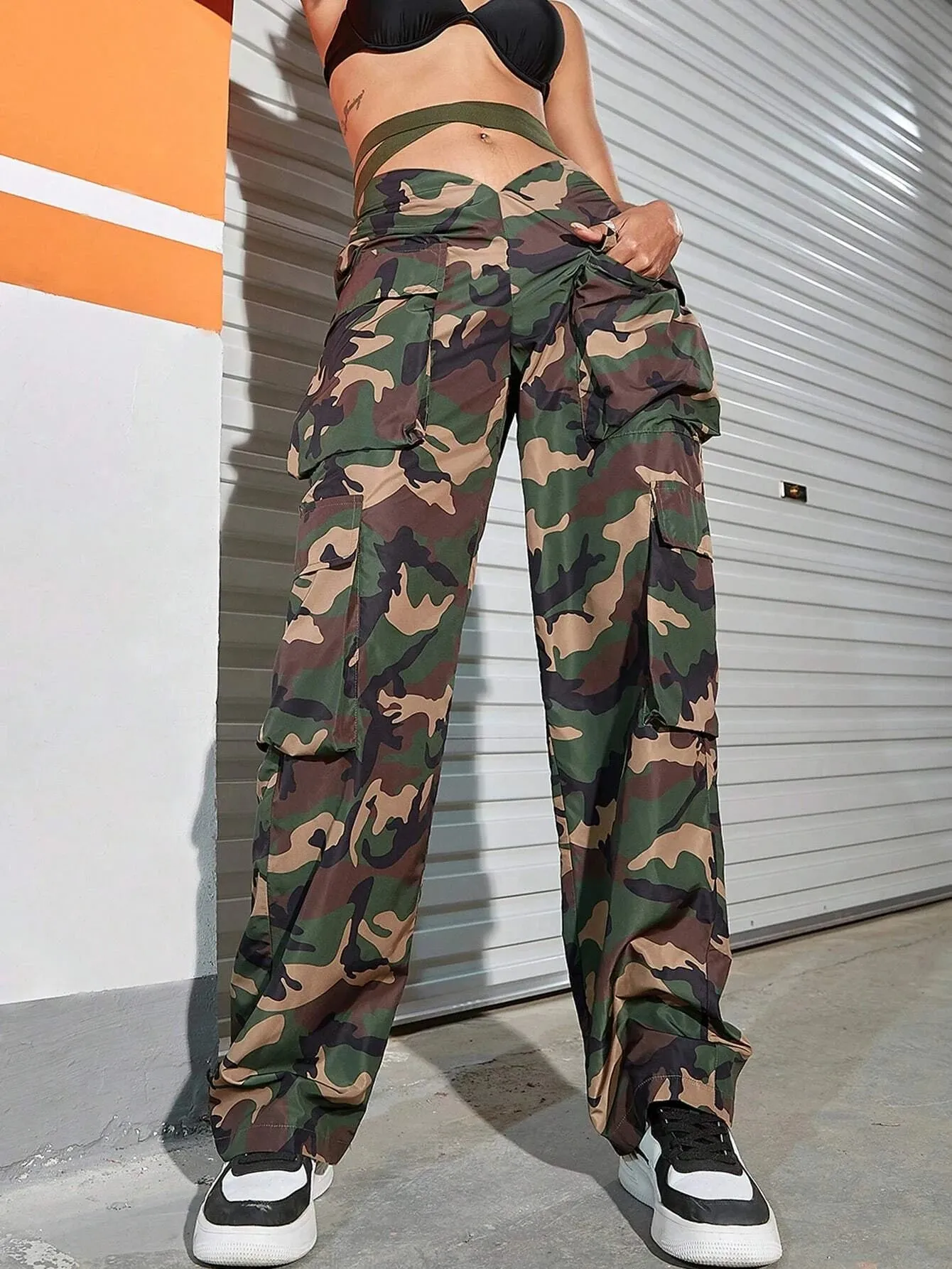 Camo Printed Flap Cargo Pants