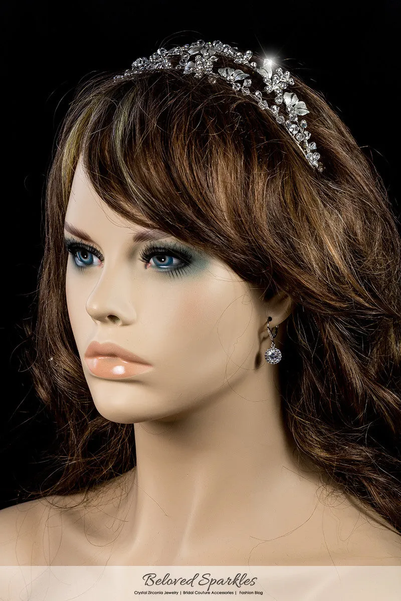 Cherise Two Row Flower Silver Headband | Swarovski Crystal