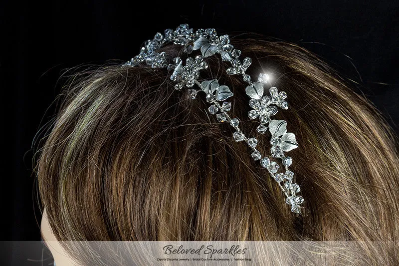 Cherise Two Row Flower Silver Headband | Swarovski Crystal