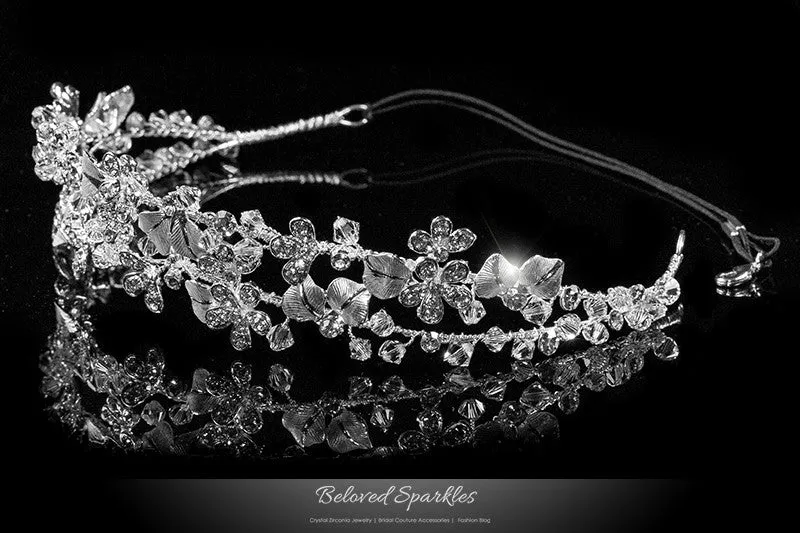 Cherise Two Row Flower Silver Headband | Swarovski Crystal