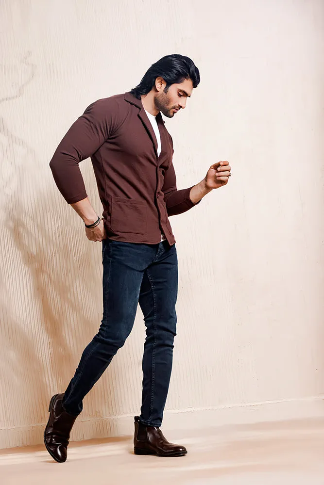 Chocolate Brown Blazer Style Cardigan