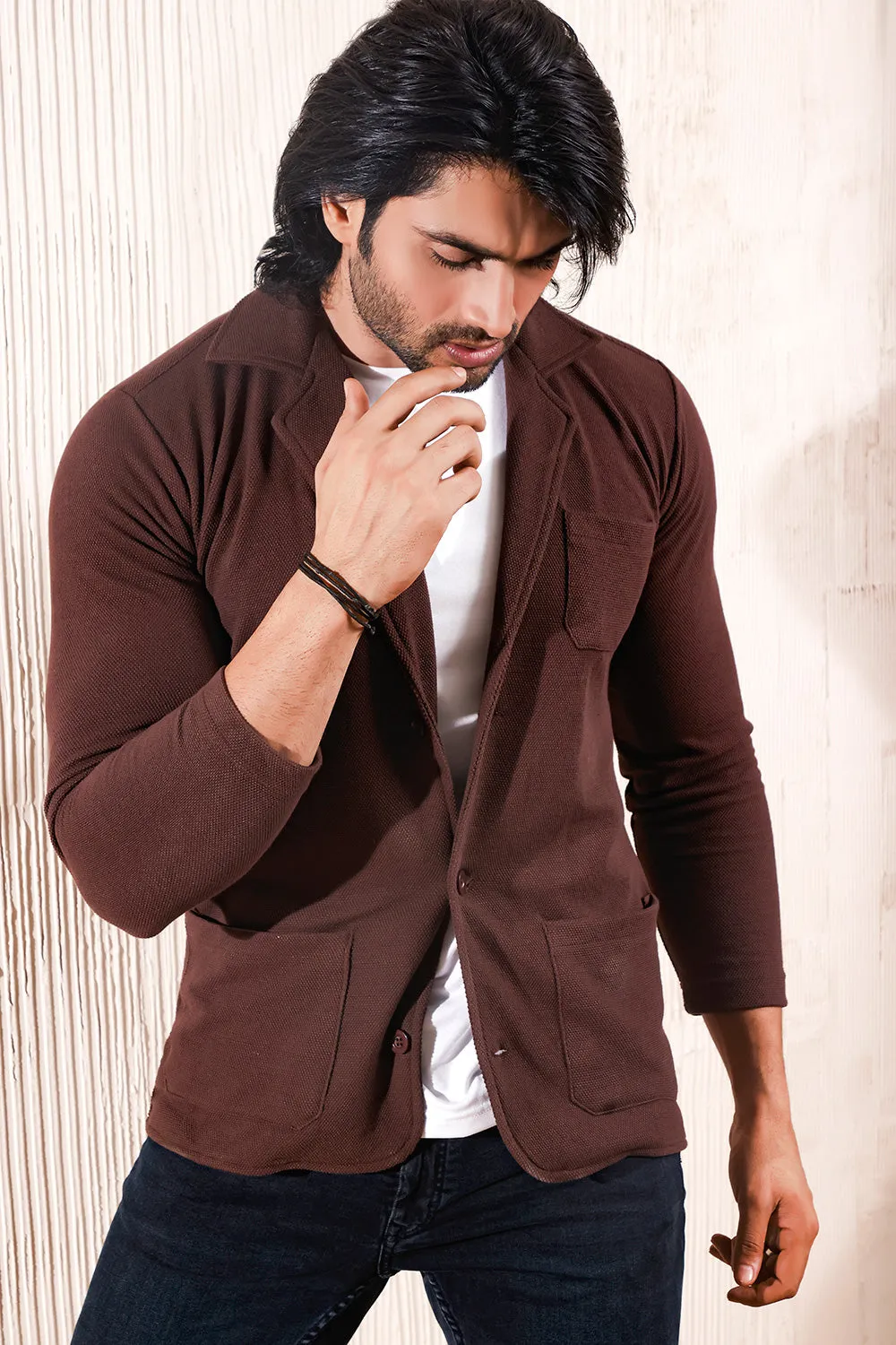 Chocolate Brown Blazer Style Cardigan