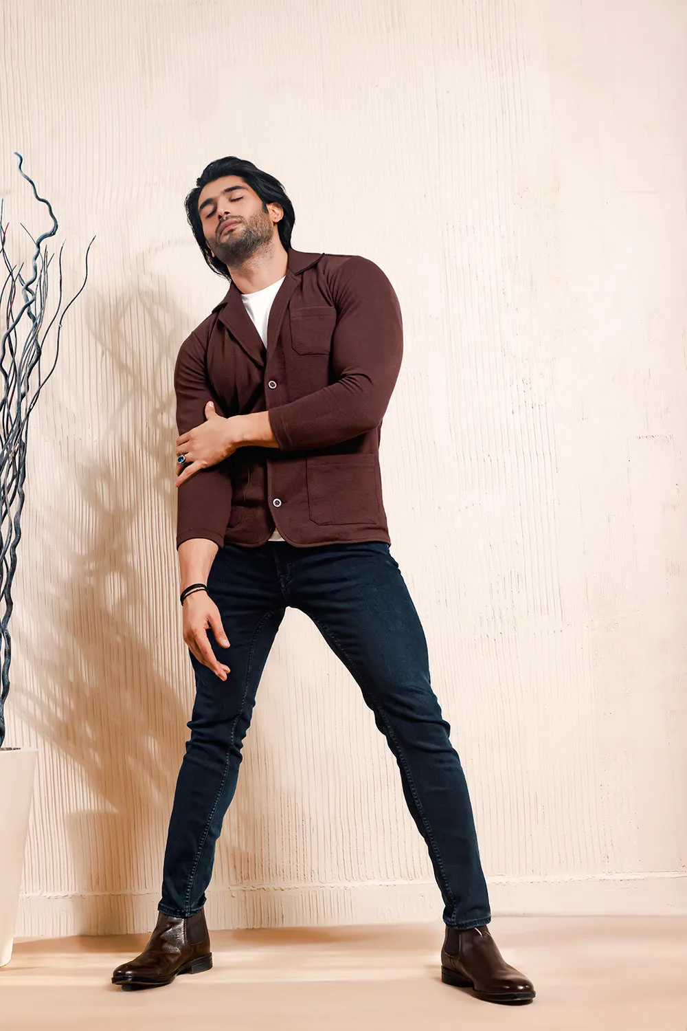 Chocolate Brown Blazer Style Cardigan