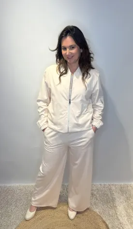 Cream Wide-Leg Trousers with Elasticated Waist