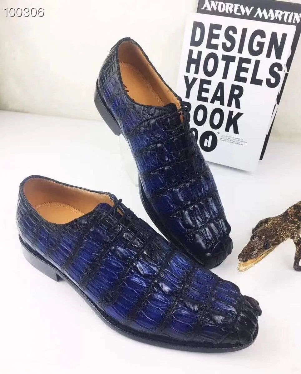 Crocodile Shoes Mens Dress Shoes, Modern Classic Round -Pointed toe crocodile bone leather Lace-up Casual Business Shoes