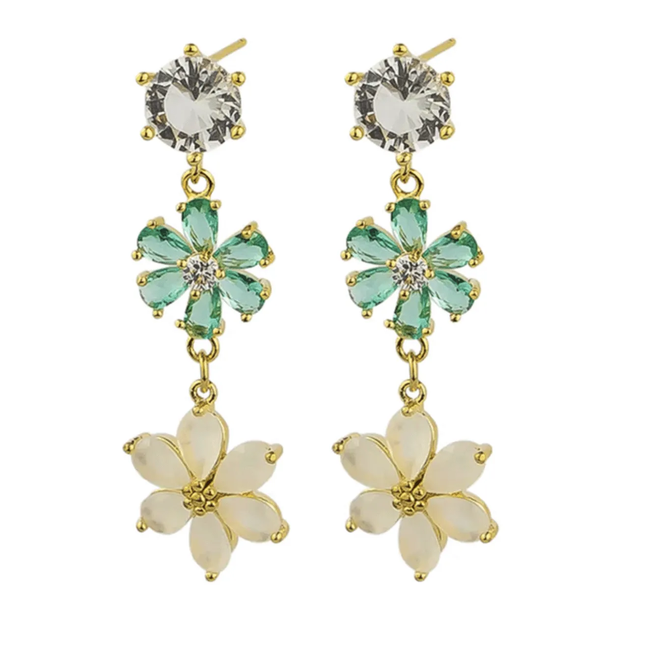Crystal Flower Earrings | Green