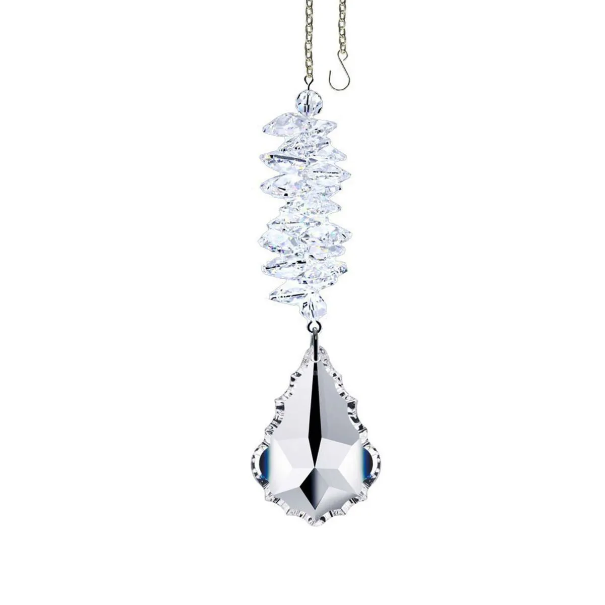 Crystal Ornament, Rainbow Maker Clear Crystal Pendeloque Prism Clear Swarovski Crystals 5-inch