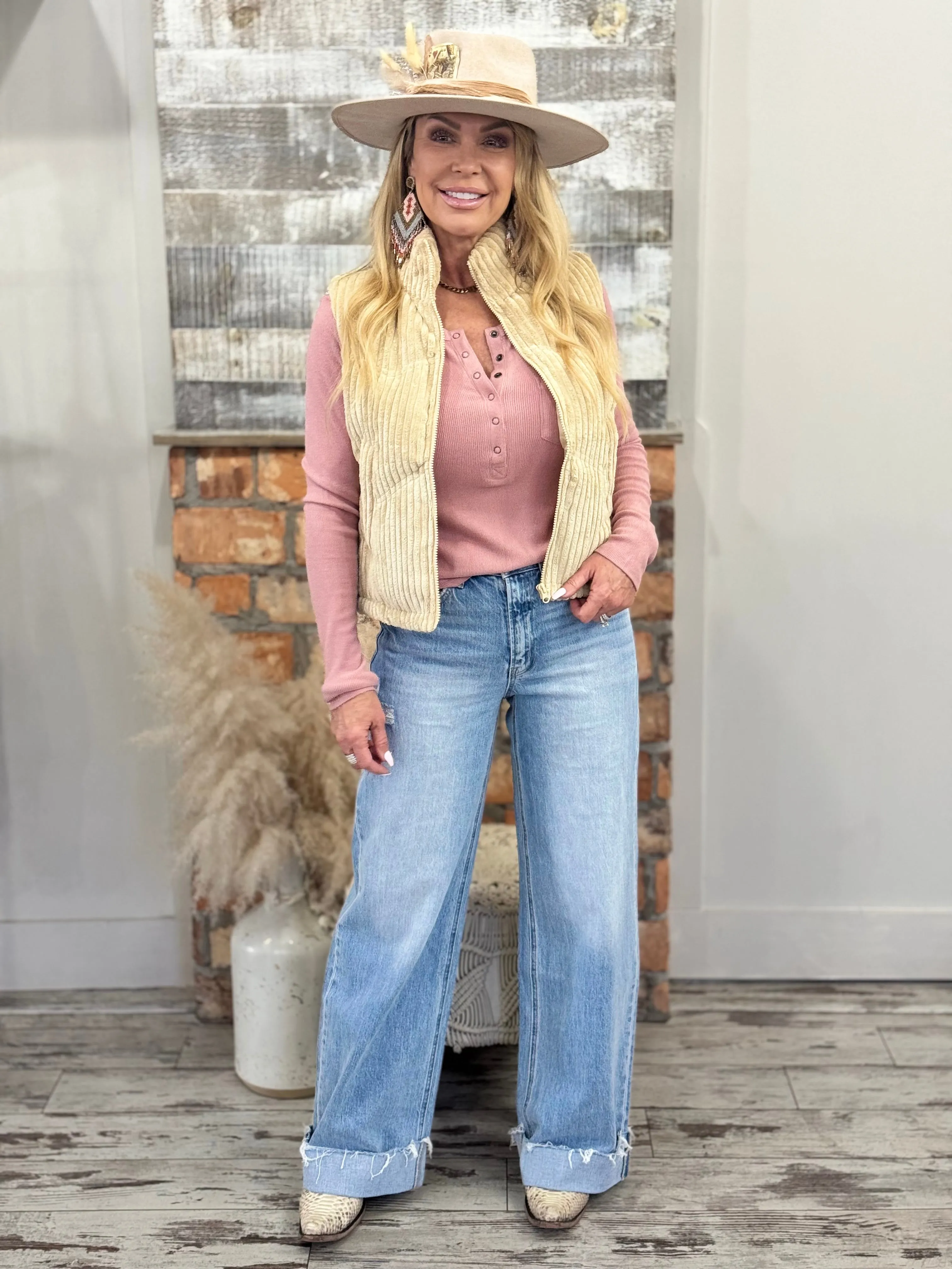 Cuffed Baggy Wide Leg Jeans