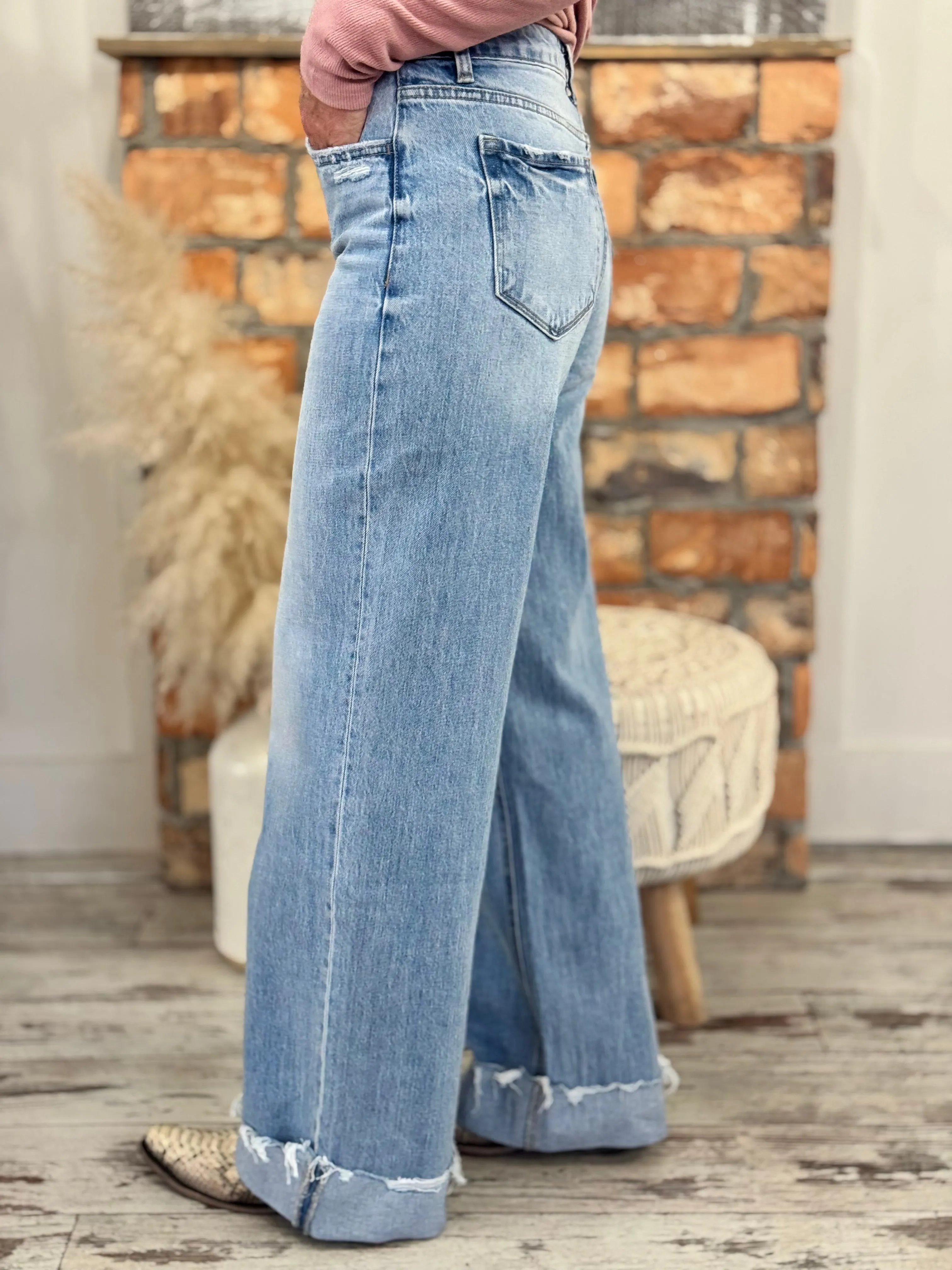 Cuffed Baggy Wide Leg Jeans