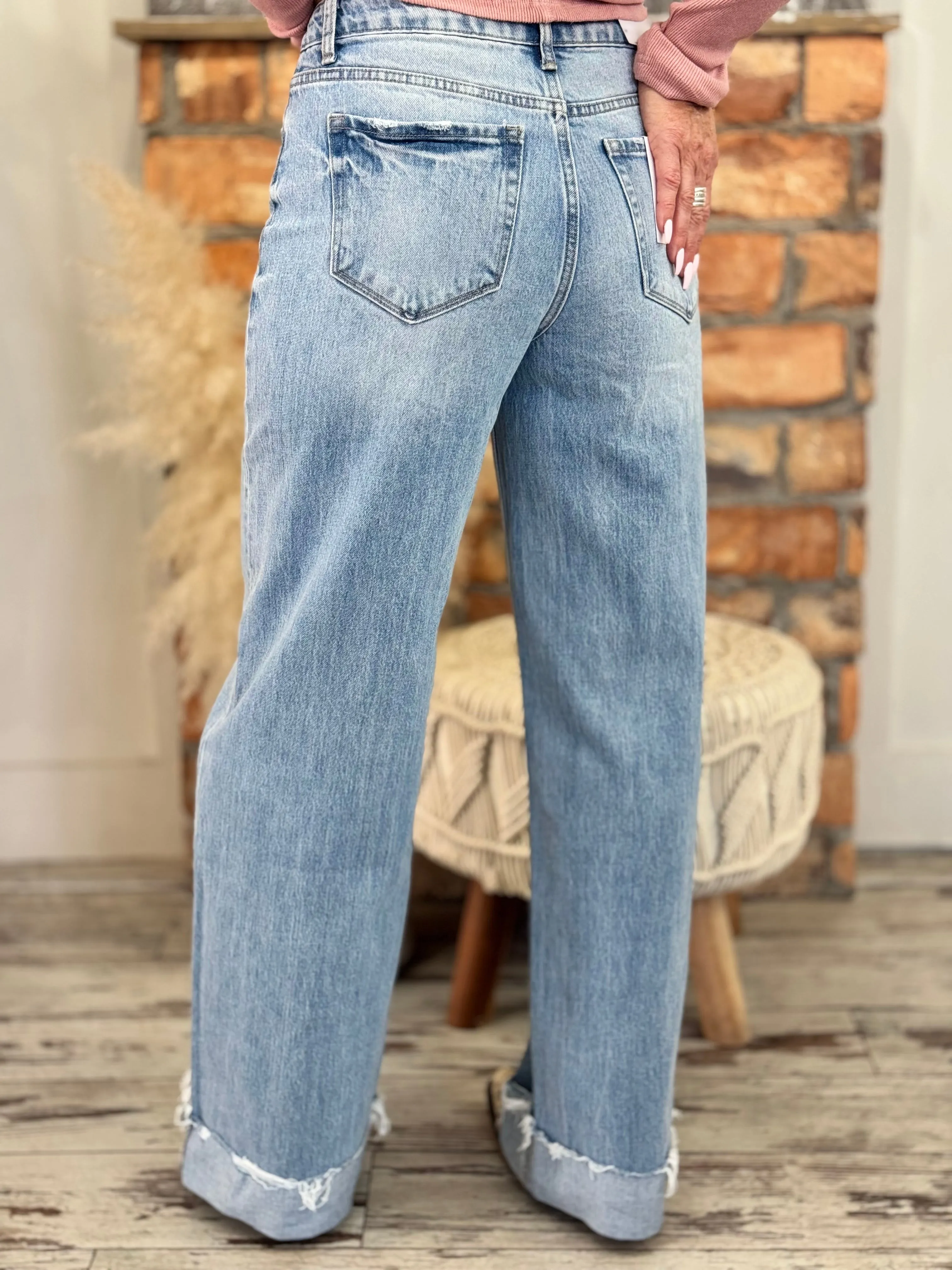 Cuffed Baggy Wide Leg Jeans