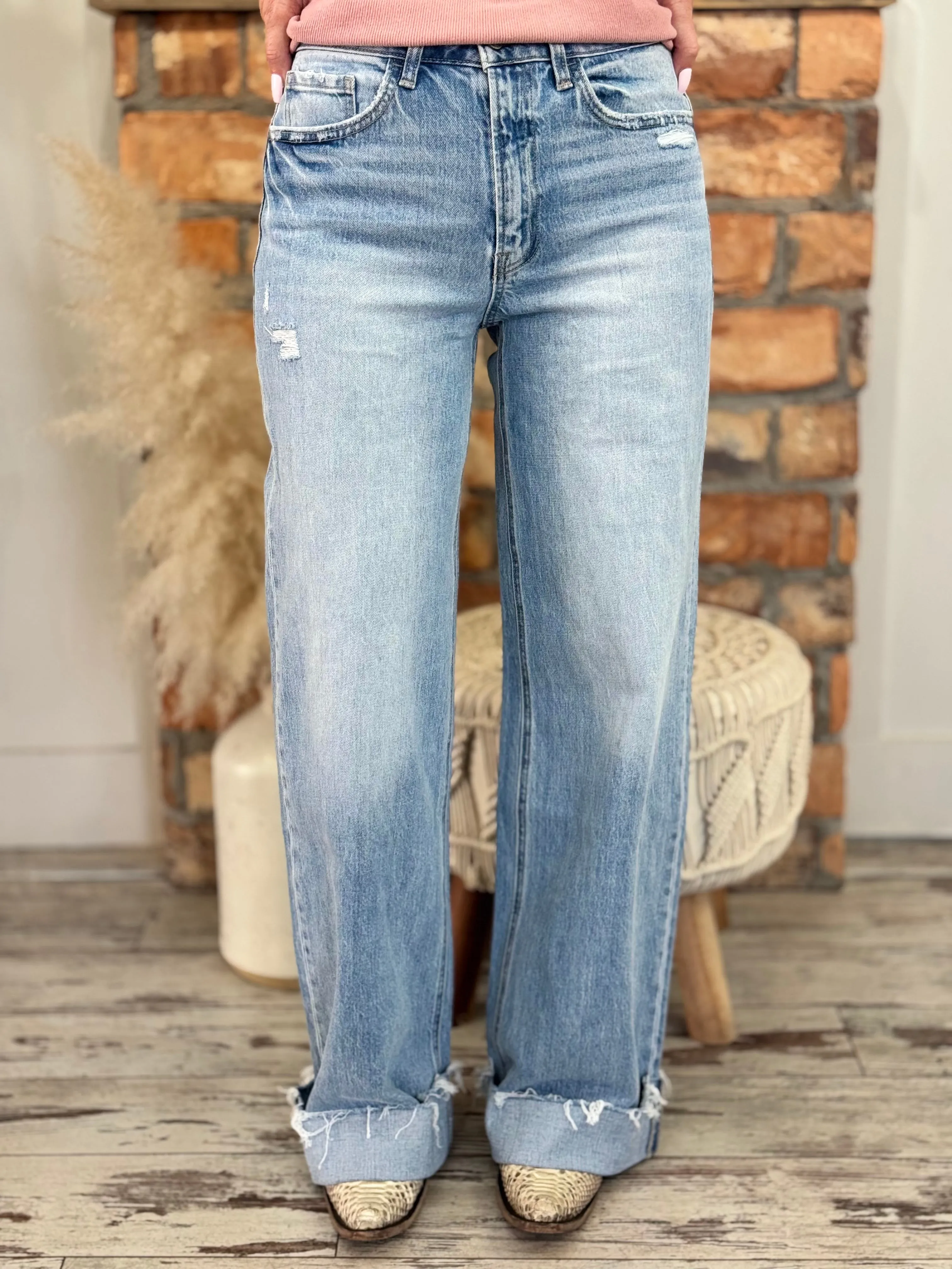 Cuffed Baggy Wide Leg Jeans
