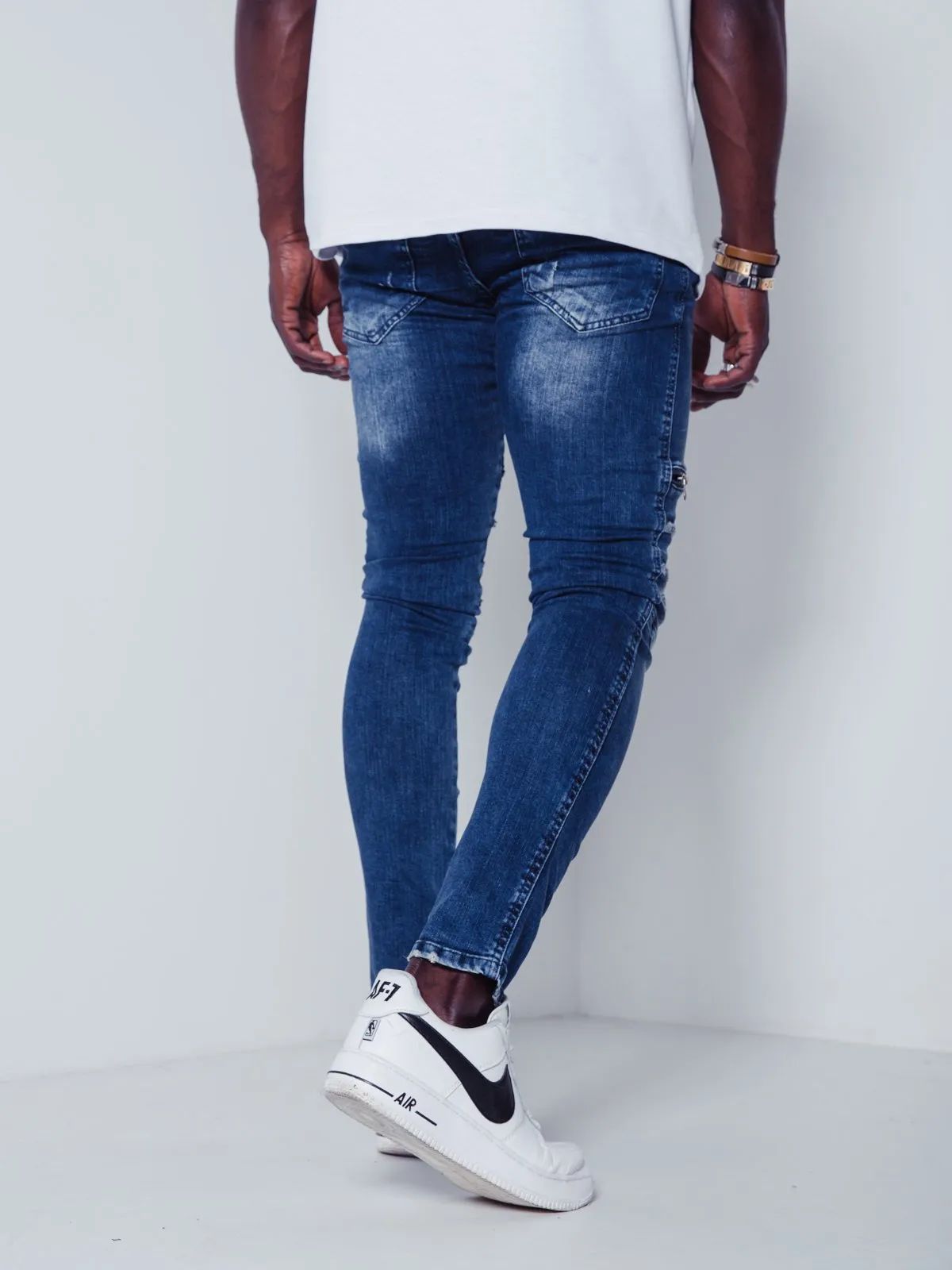 Distressed Jeans Zipper Detail - Blue