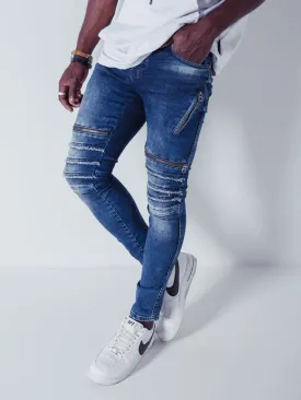 Distressed Jeans Zipper Detail - Blue