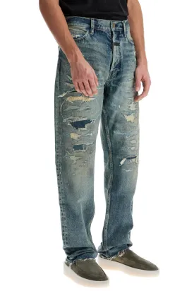 distressed straight cut jeans with a