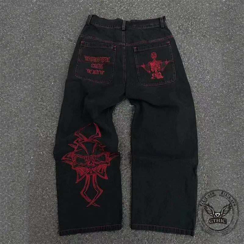 Embroidered Skull Hip Hop Cargo Pants