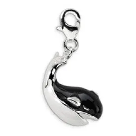 Enameled Swarovski Element Whale Charm in Sterling Silver
