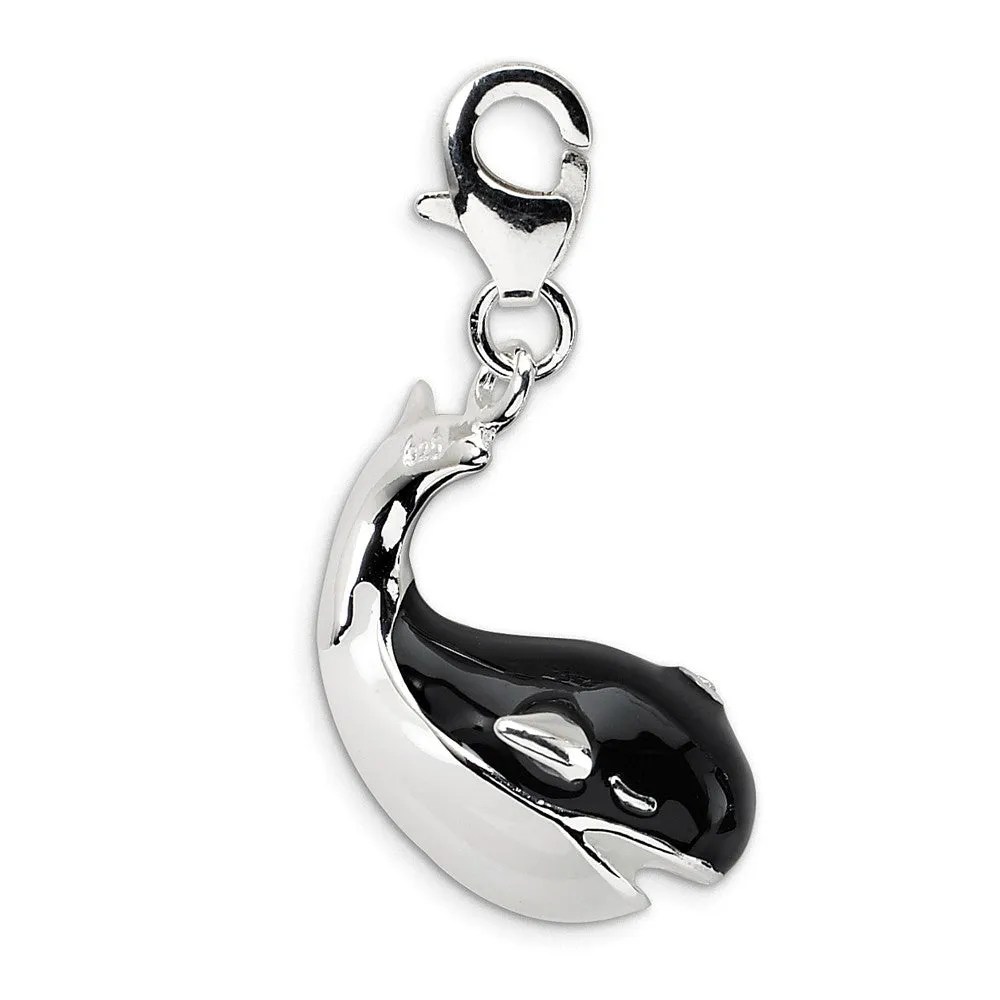 Enameled Swarovski Element Whale Charm in Sterling Silver