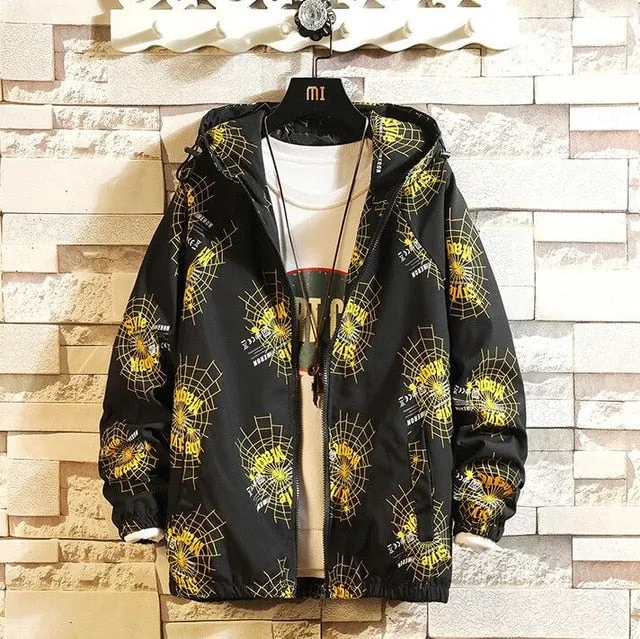 Fashion Brand Spring Autumn Men Casual Streetwear Floral Hoodie Jacket Man Waterproof Clothes Mens Windbreaker Coat Male Outwear
