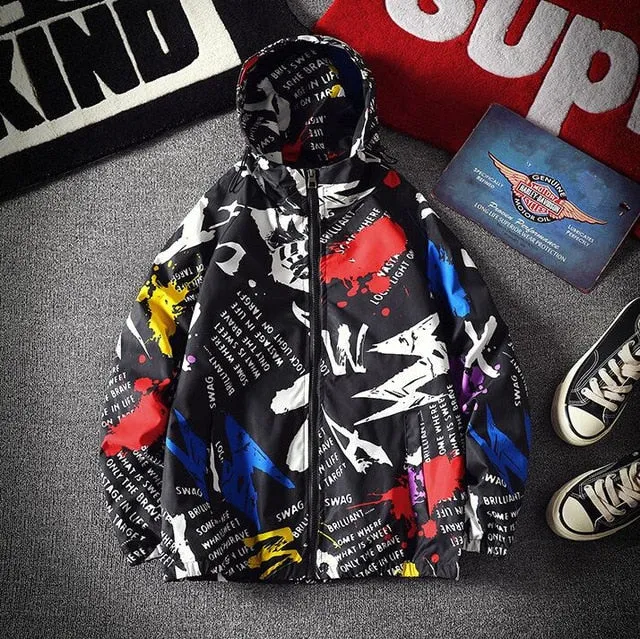 Fashion Brand Spring Autumn Men Casual Streetwear Floral Hoodie Jacket Man Waterproof Clothes Mens Windbreaker Coat Male Outwear