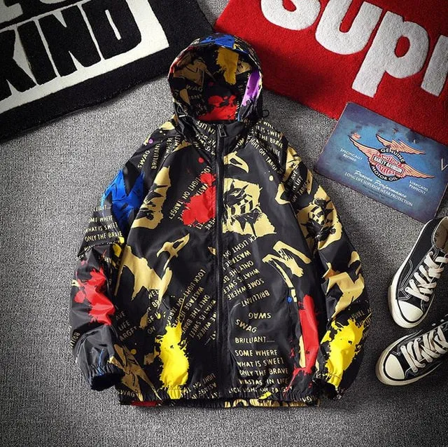 Fashion Brand Spring Autumn Men Casual Streetwear Floral Hoodie Jacket Man Waterproof Clothes Mens Windbreaker Coat Male Outwear