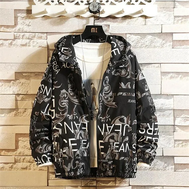 Fashion Brand Spring Autumn Men Casual Streetwear Floral Hoodie Jacket Man Waterproof Clothes Mens Windbreaker Coat Male Outwear