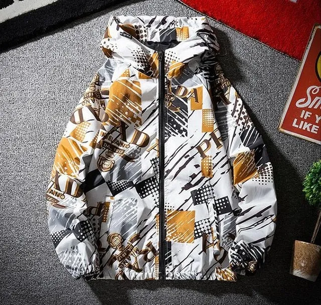 Fashion Brand Spring Autumn Men Casual Streetwear Floral Hoodie Jacket Man Waterproof Clothes Mens Windbreaker Coat Male Outwear