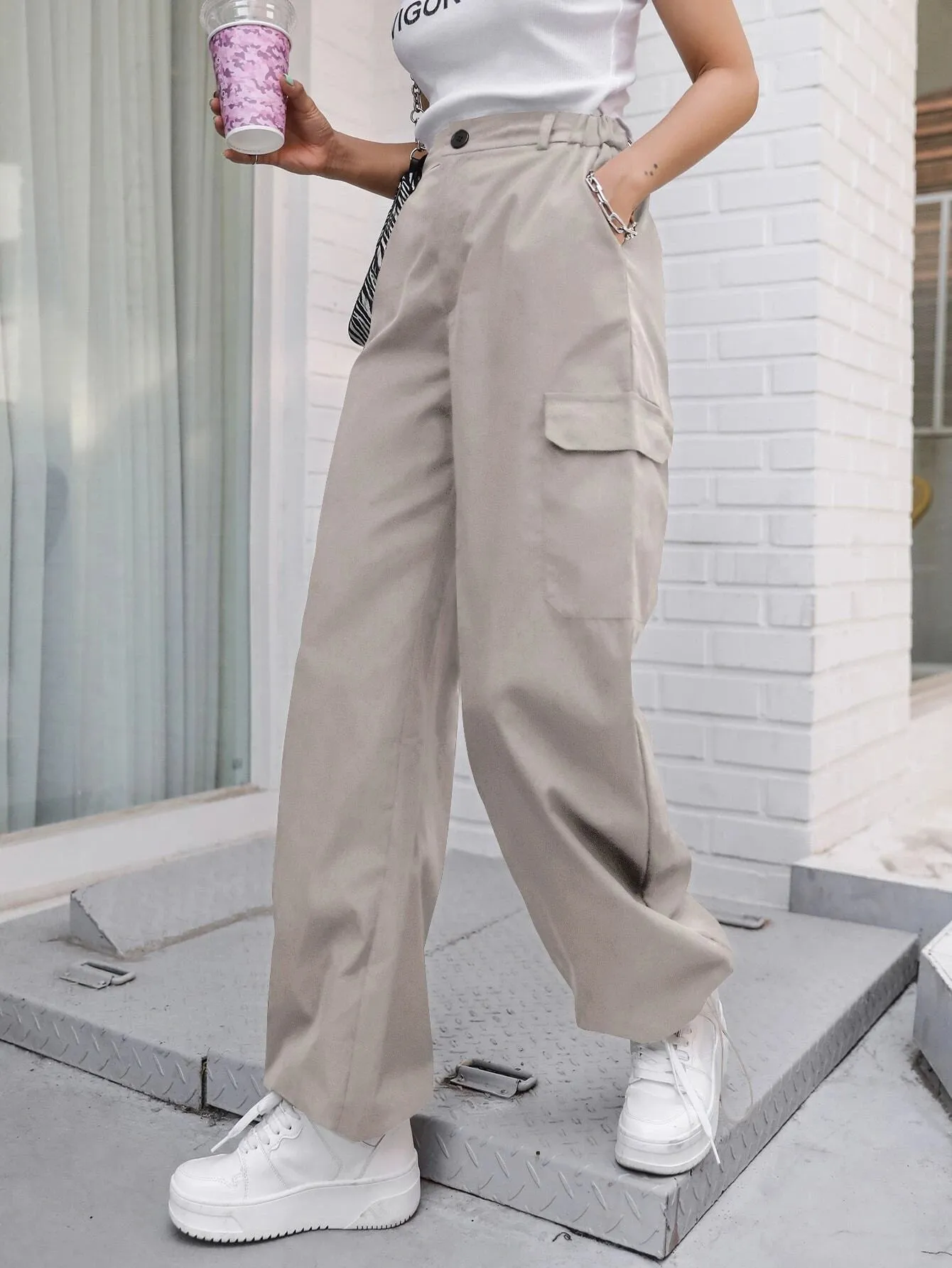 Flap Pocket Drawstring Cargo Pant
