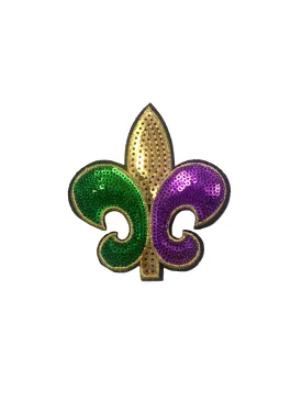 Fleur de Lis Sequin Iron On Patch Purple, Green, Gold - Large
