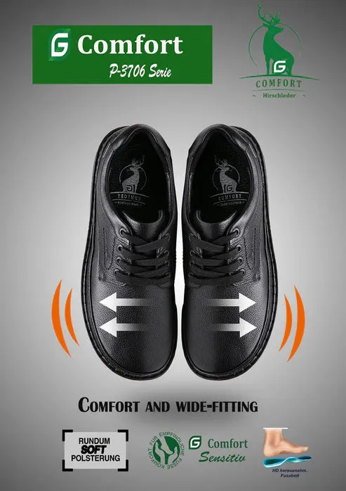 G-Comfort Mens Black Deer Skin Leather Shoes Laced Water Repellent P-3706S