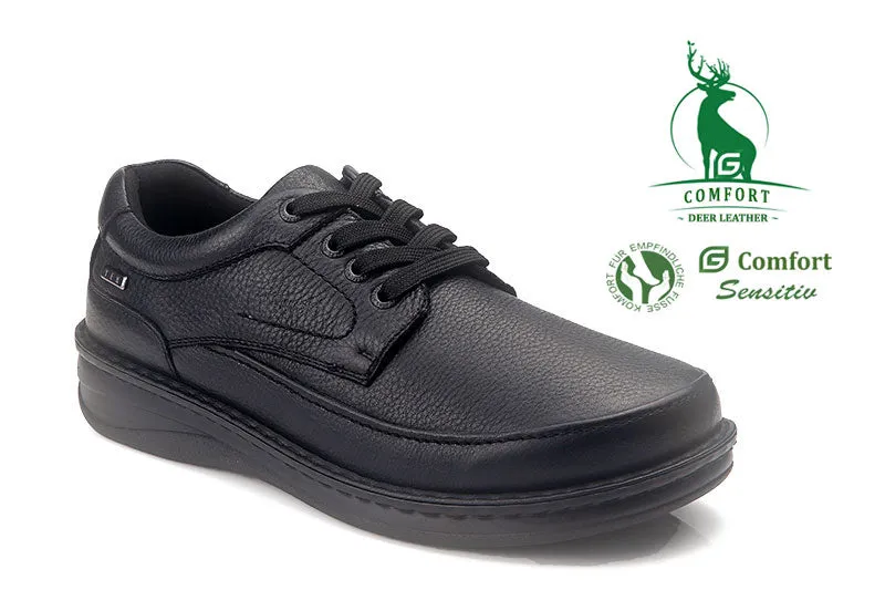 G-Comfort Mens Black Deer Skin Leather Shoes Laced Water Repellent P-3706S